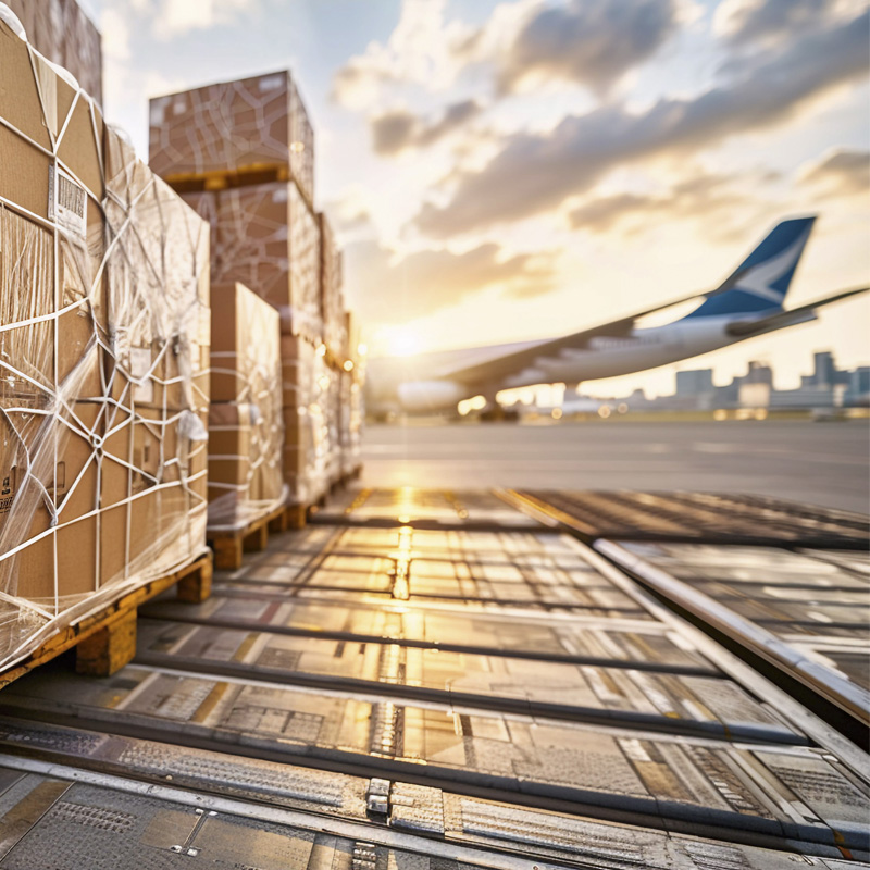 Kartons auf Paletten am Flughafen