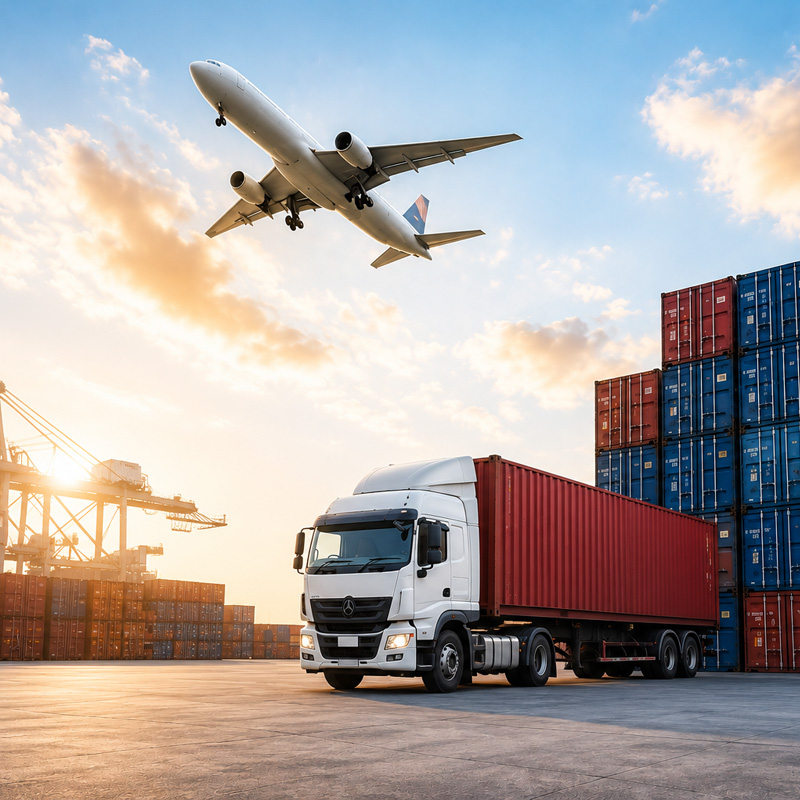 lkw-airplane-logistics-concept Airplane and a truck at the containerharbour